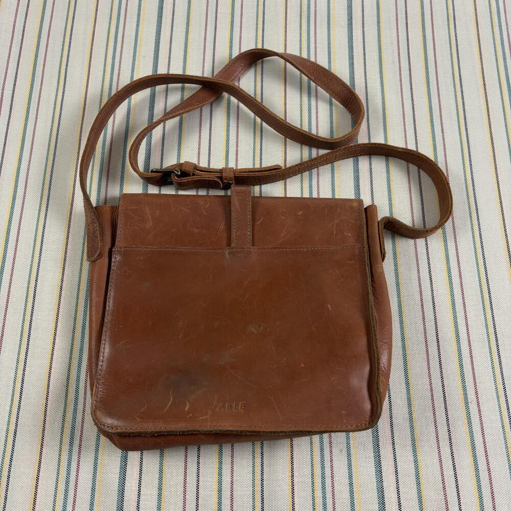 ABLE Crossbody Bag Womens Medium Brown Leather Patina Ethopia Ethical Artisan